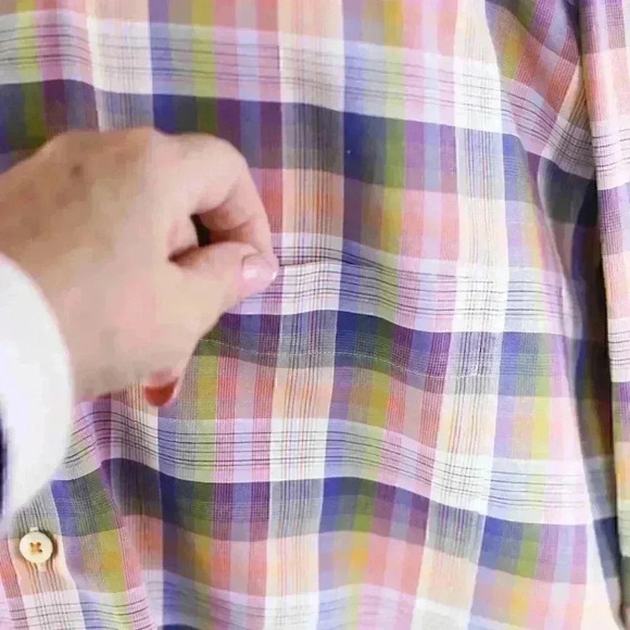 Peter Millar Shirt Men's XL Blue/Green Plaid 100% Cotton Long Sleeve Button Down - Picture 6 of 14